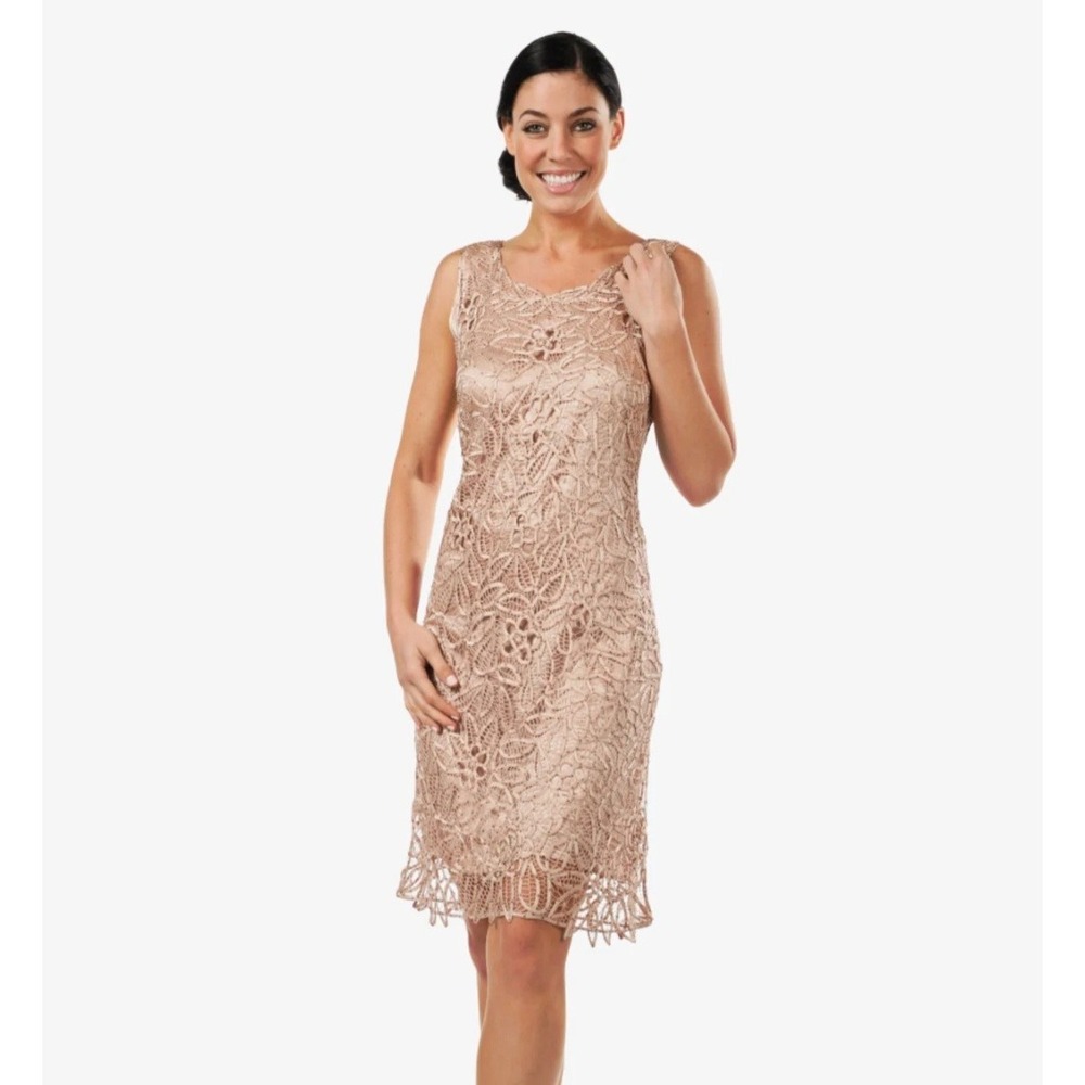 Soulmates Dusty Rose C88084 Silk Hand Crochet‎ Lace Bead Short Dress Size M READ